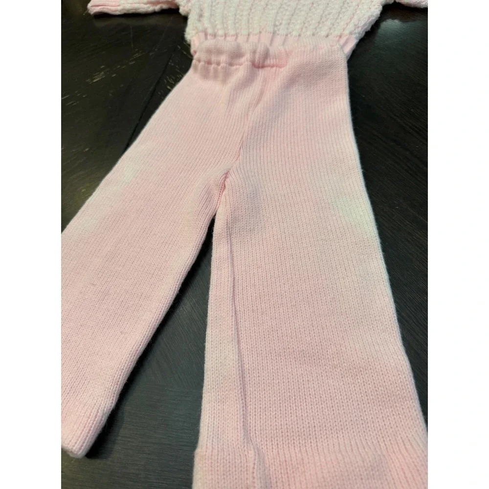 Vintage Tiny‎ Tots Original Pink White Bunny Popcorn Knit Sweater Pants Hat Set